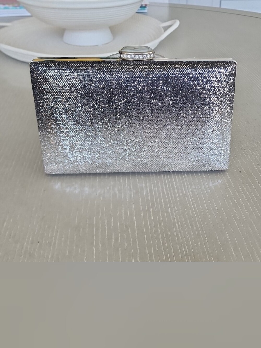 Sparkle Ombre Crystal Evening Clutch - Silver/Black